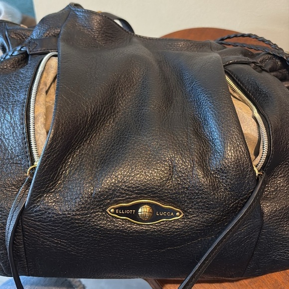 Elliott Lucca   Shoulder bag  pebbled leather Black   Brass HW  2 front pockets - Picture 14 of 17